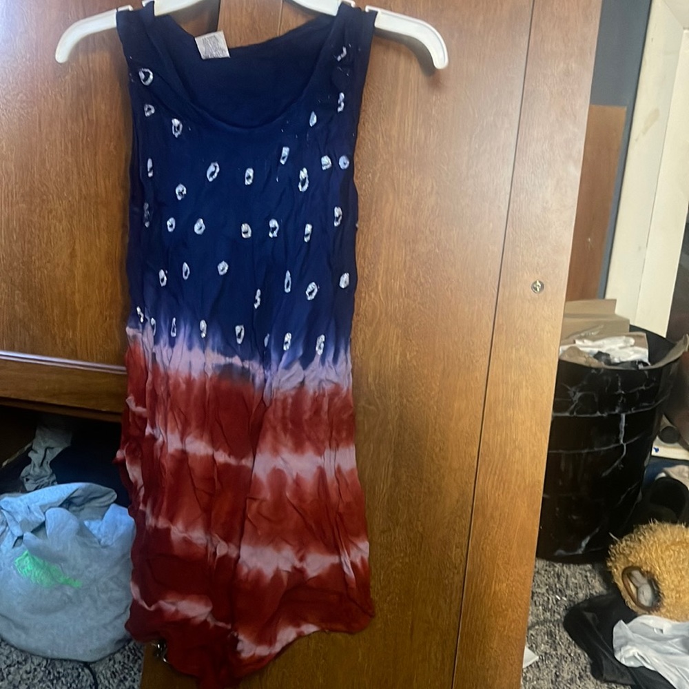 “Shoreline” Red White and Blue Size 1XL Sparkly Tank Top